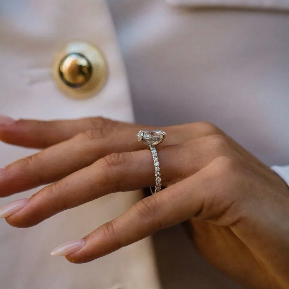Oval Lab Grown Diamond Hidden Halo Engagement Ring