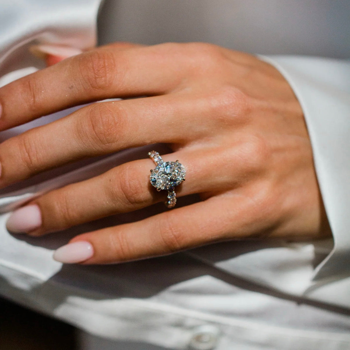 Oval Lab Grown Diamond Pave Engagement Ring