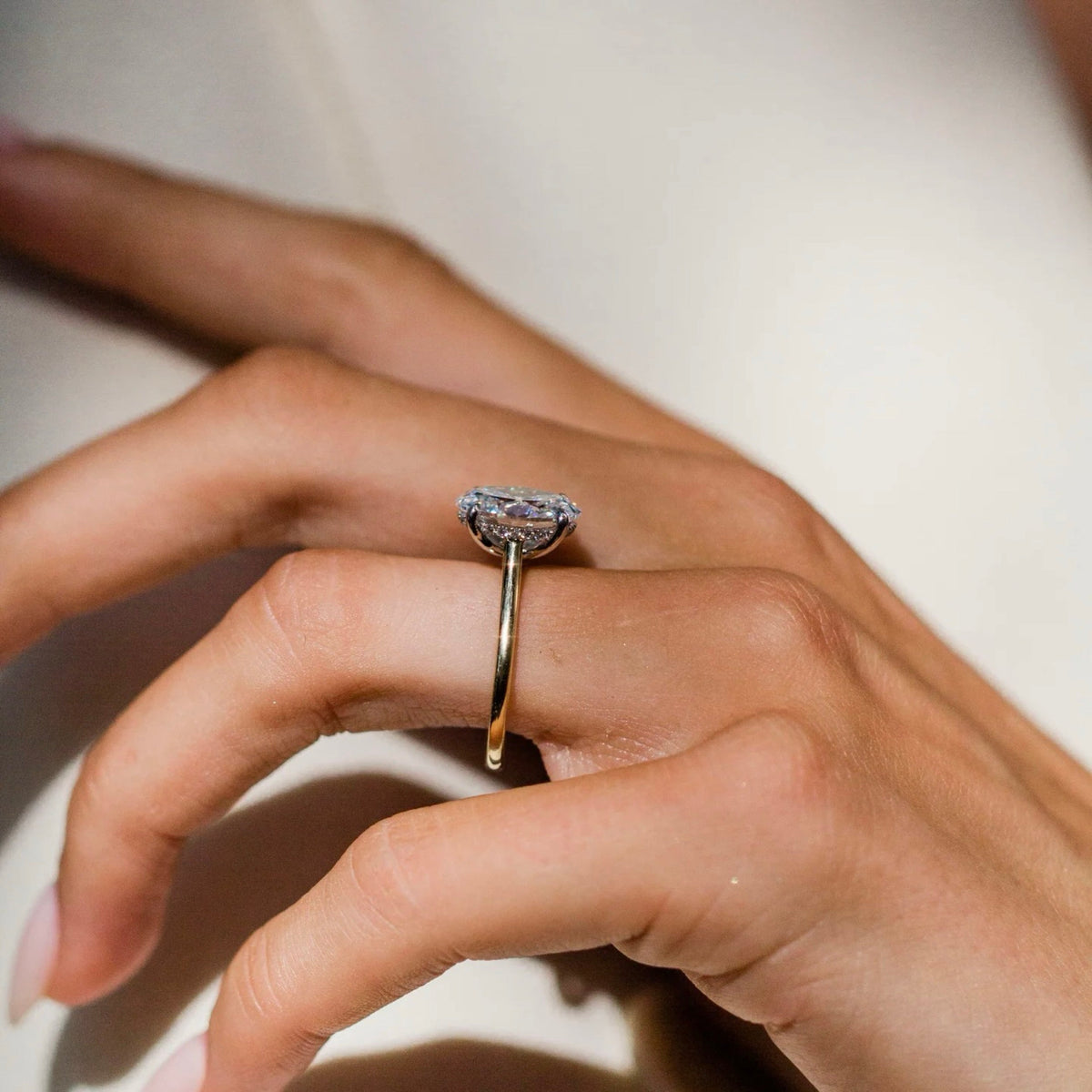 Oval Lab Grown Diamond Hidden Halo Engagement Ring