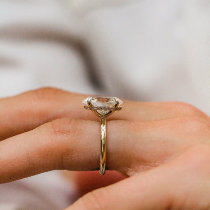 Oval Shaped Lab Grown Diamond Hidden Halo Engagement Ring