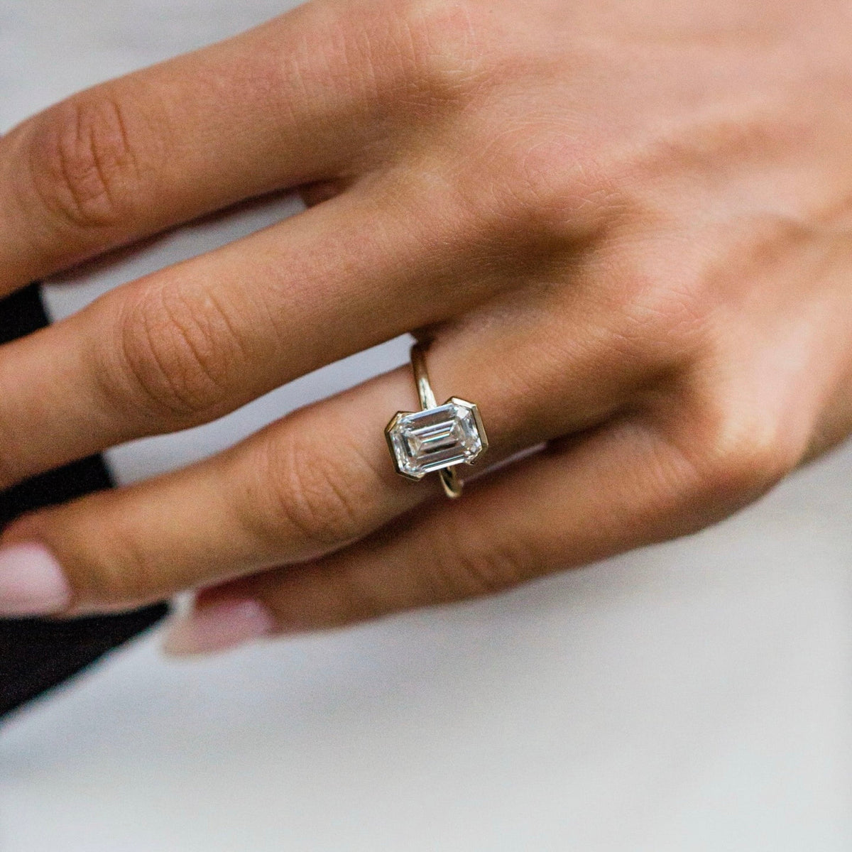 Emerald Shaped Lab Grown Diamond Bezel Solitaire Engagement Ring