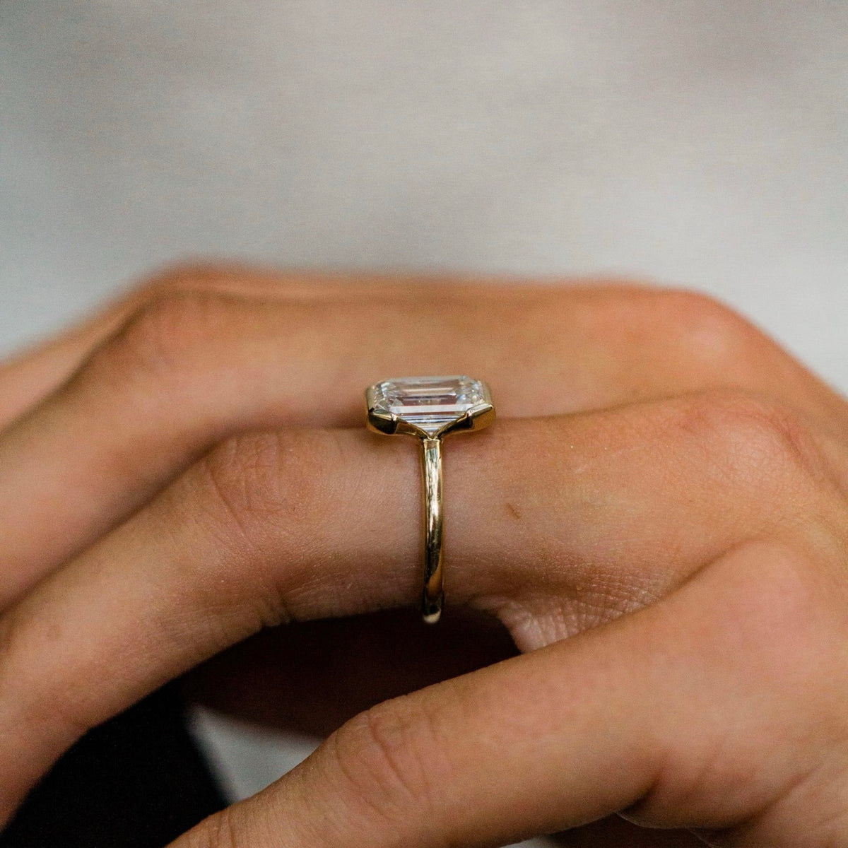 Emerald Shaped Lab Grown Diamond Bezel Solitaire Engagement Ring
