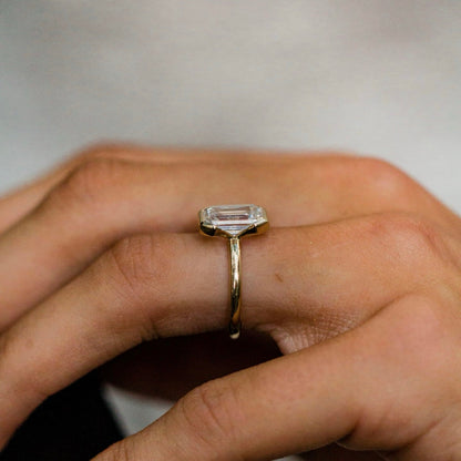 Emerald Shaped Lab Grown Diamond Bezel Solitaire Engagement Ring