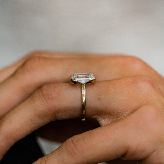 Emerald Shaped Lab Grown Diamond Bezel Solitaire Engagement Ring