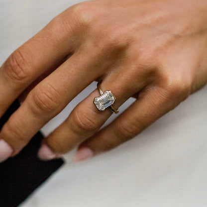 Emerald Shaped Lab Grown Diamond Bezel Solitaire Engagement Ring