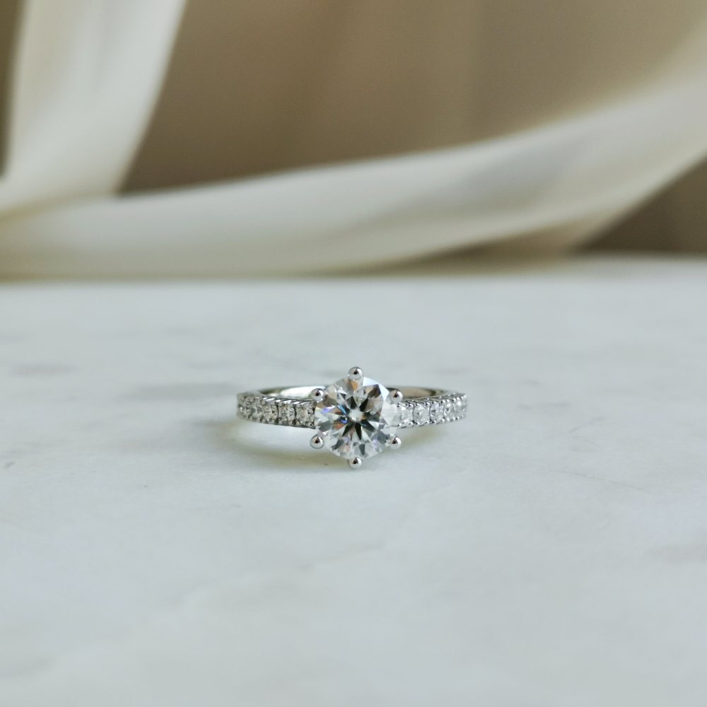 1.20 CT Round Shaped Moissanite Pave Setting Engagement Ring