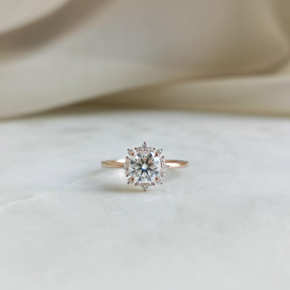 0.80 CT Round Shaped Cluster Halo Engagement Ring