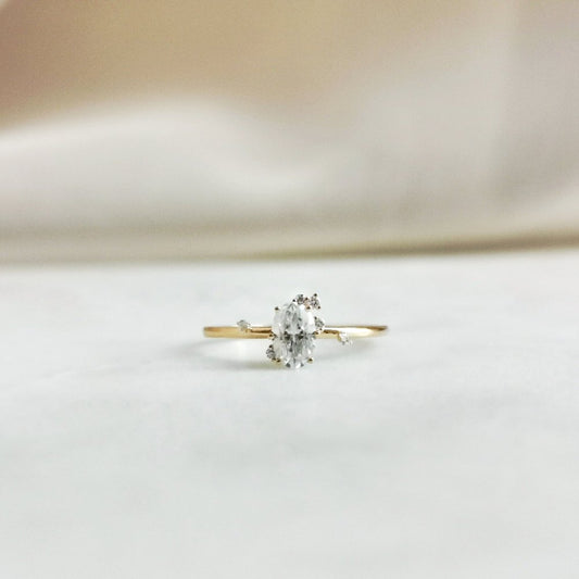 0.50 CT Oval Shaped Moissanite Cluster Engagement Ring