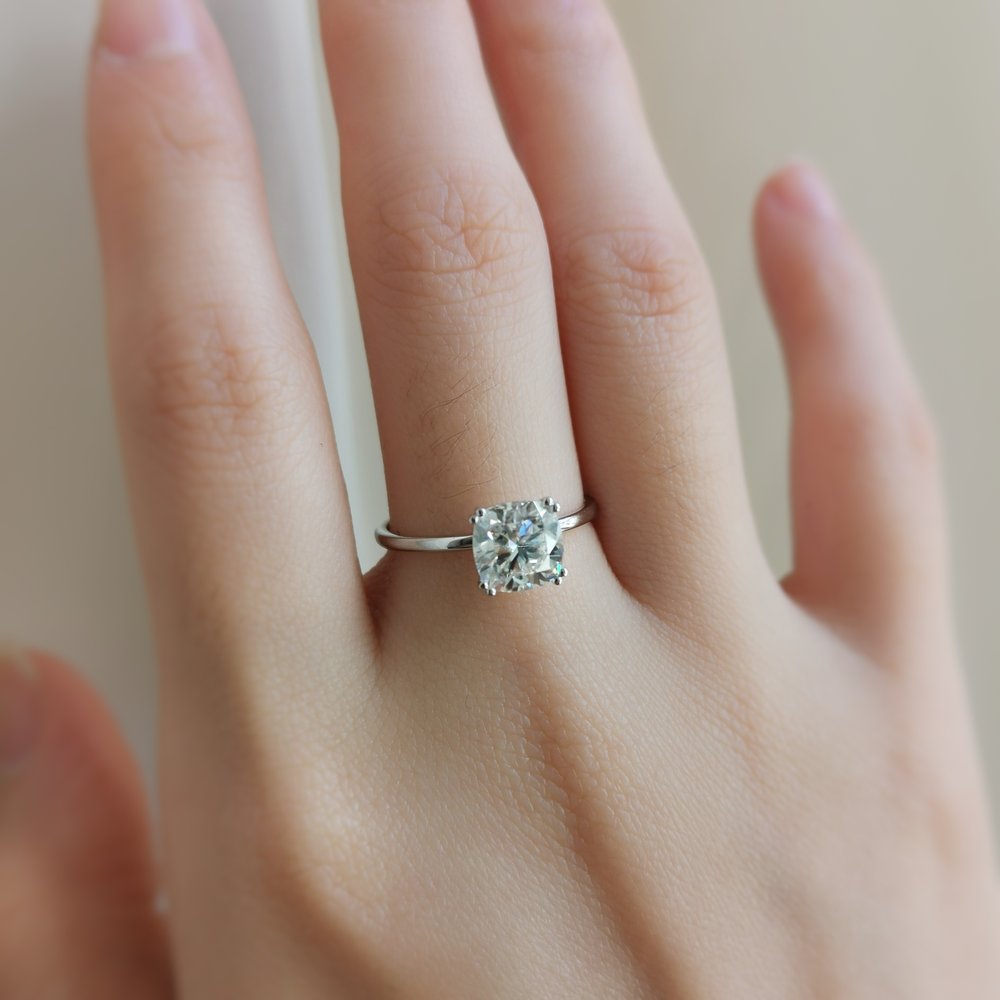 1.60 CT Cushion Shaped Moissanite Solitaire Engagement Ring