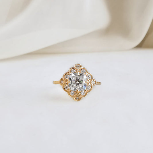 1.0 CT Cushion Shaped Moissanite Art Deco Engagement Ring