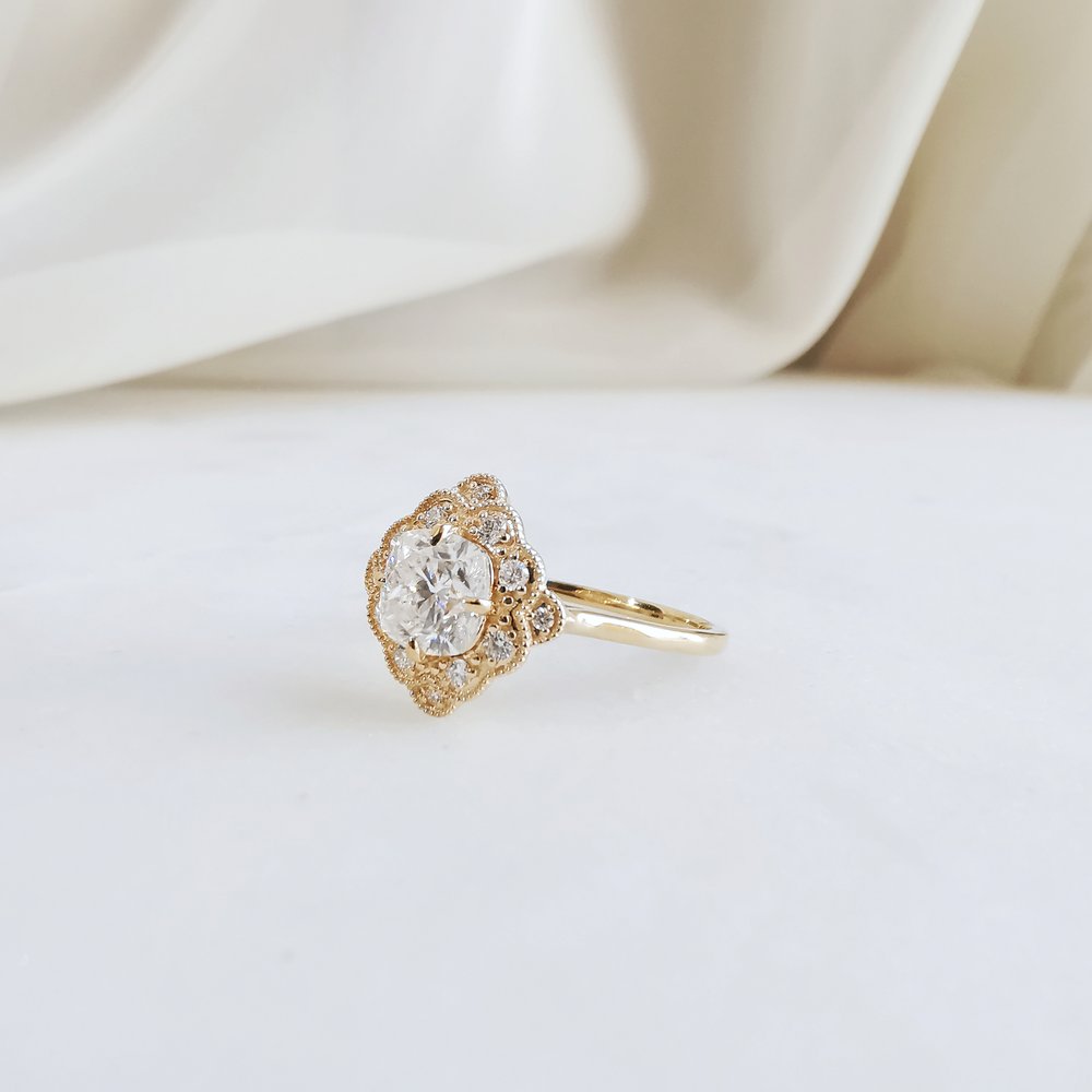 1.0 CT Cushion Shaped Moissanite Art Deco Engagement Ring