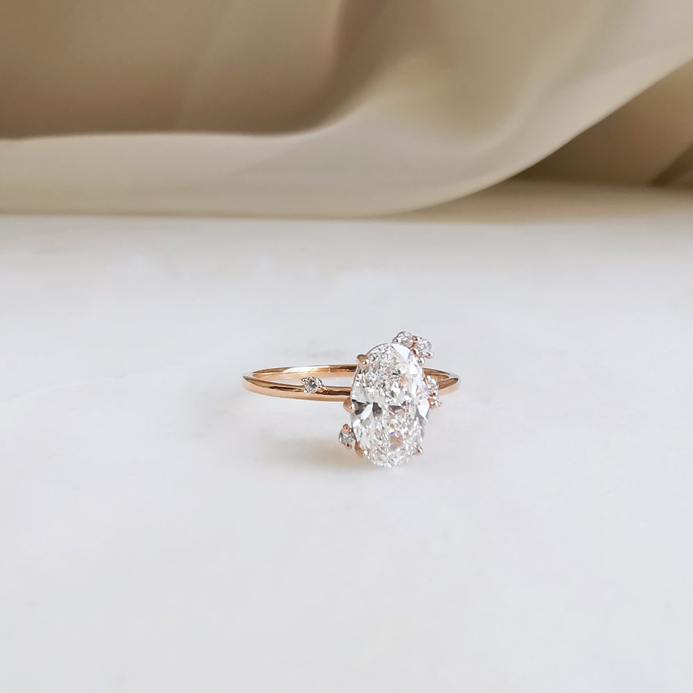 0.50 CT Oval Shaped Moissanite Cluster Engagement Ring