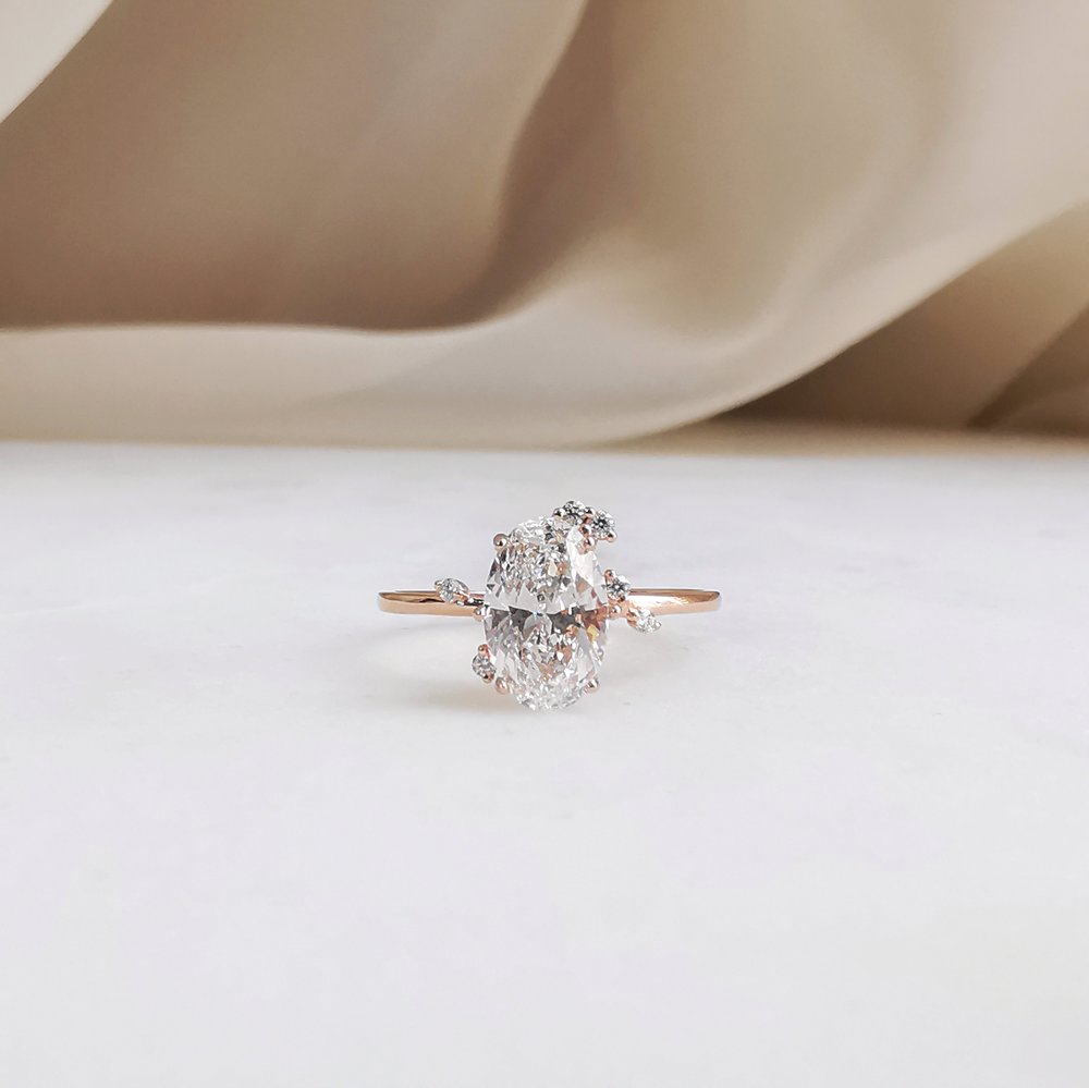 0.50 CT Oval Shaped Moissanite Cluster Engagement Ring