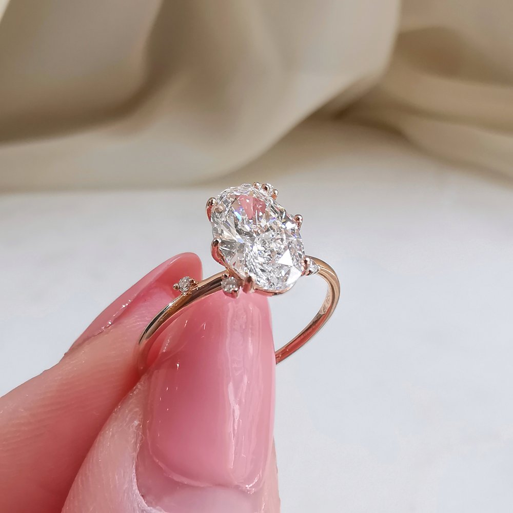 0.50 CT Oval Shaped Moissanite Cluster Engagement Ring