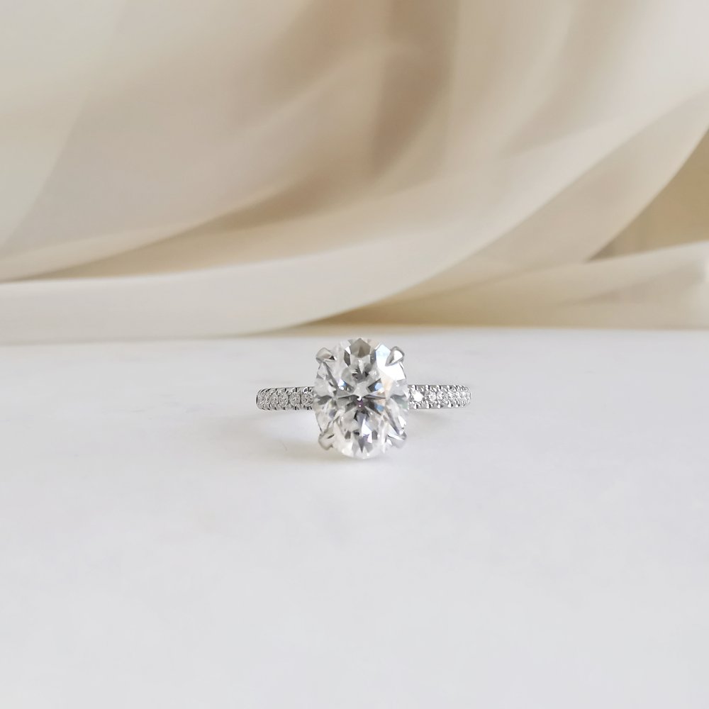 2.0 CT Oval Shaped Moissanite Hidden Halo Engagement Ring