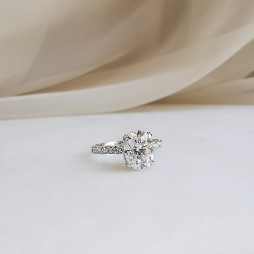2.0 CT Oval Shaped Moissanite Hidden Halo Engagement Ring