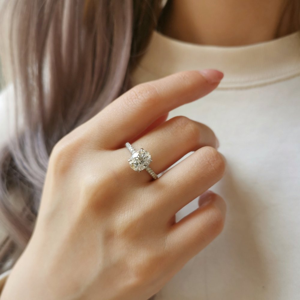 2.0 CT Oval Shaped Moissanite Hidden Halo Engagement Ring