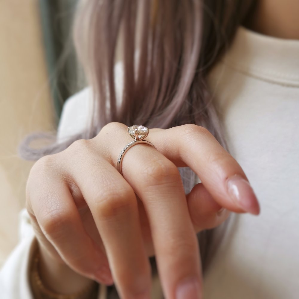 2.0 CT Oval Shaped Moissanite Hidden Halo Engagement Ring