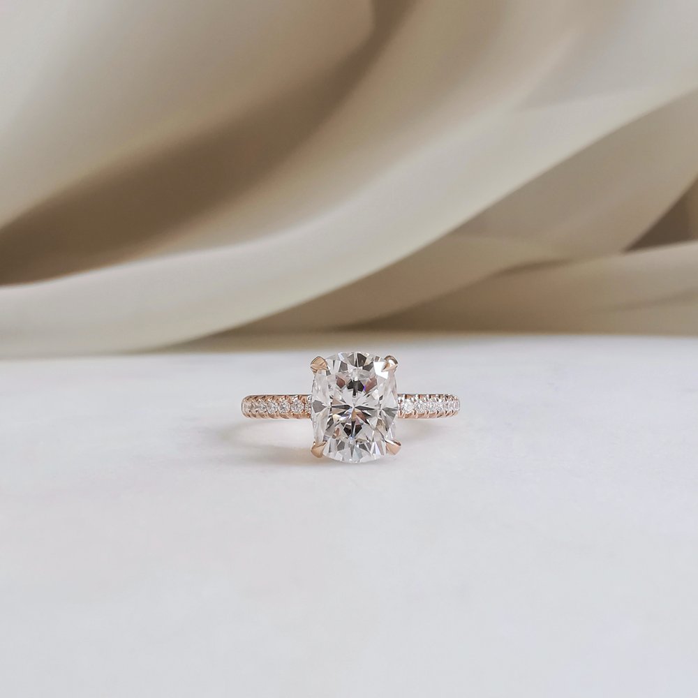 2.0 CT Oval Shaped Moissanite Hidden Halo Engagement Ring