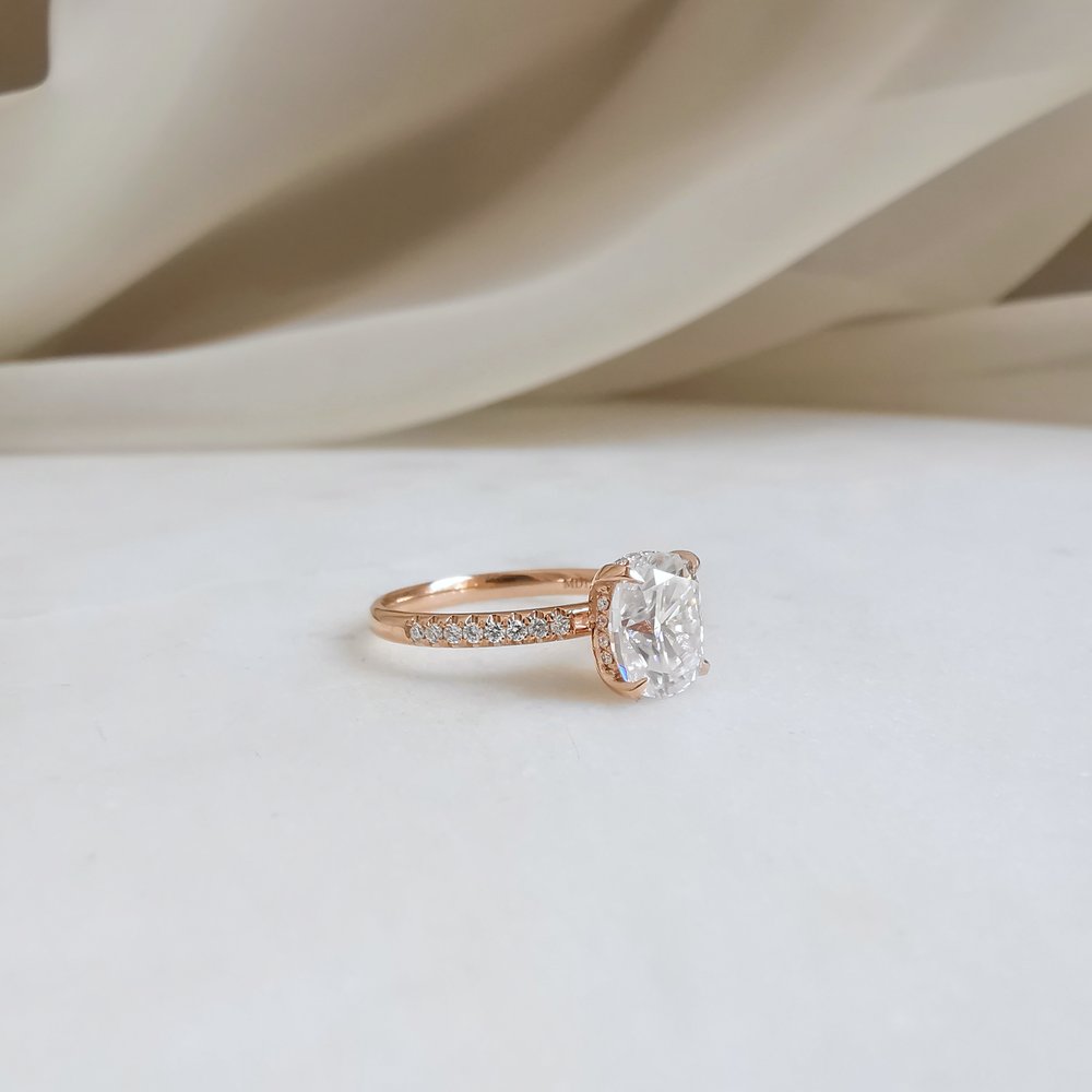 2.0 CT Oval Shaped Moissanite Hidden Halo Engagement Ring