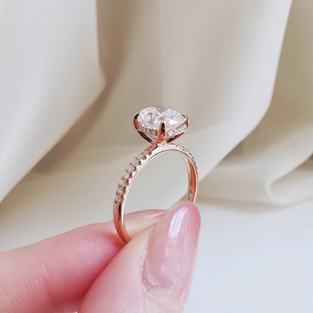 2.0 CT Oval Shaped Moissanite Hidden Halo Engagement Ring