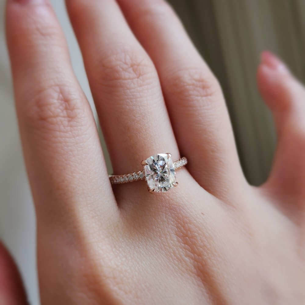 2.0 CT Oval Shaped Moissanite Hidden Halo Engagement Ring