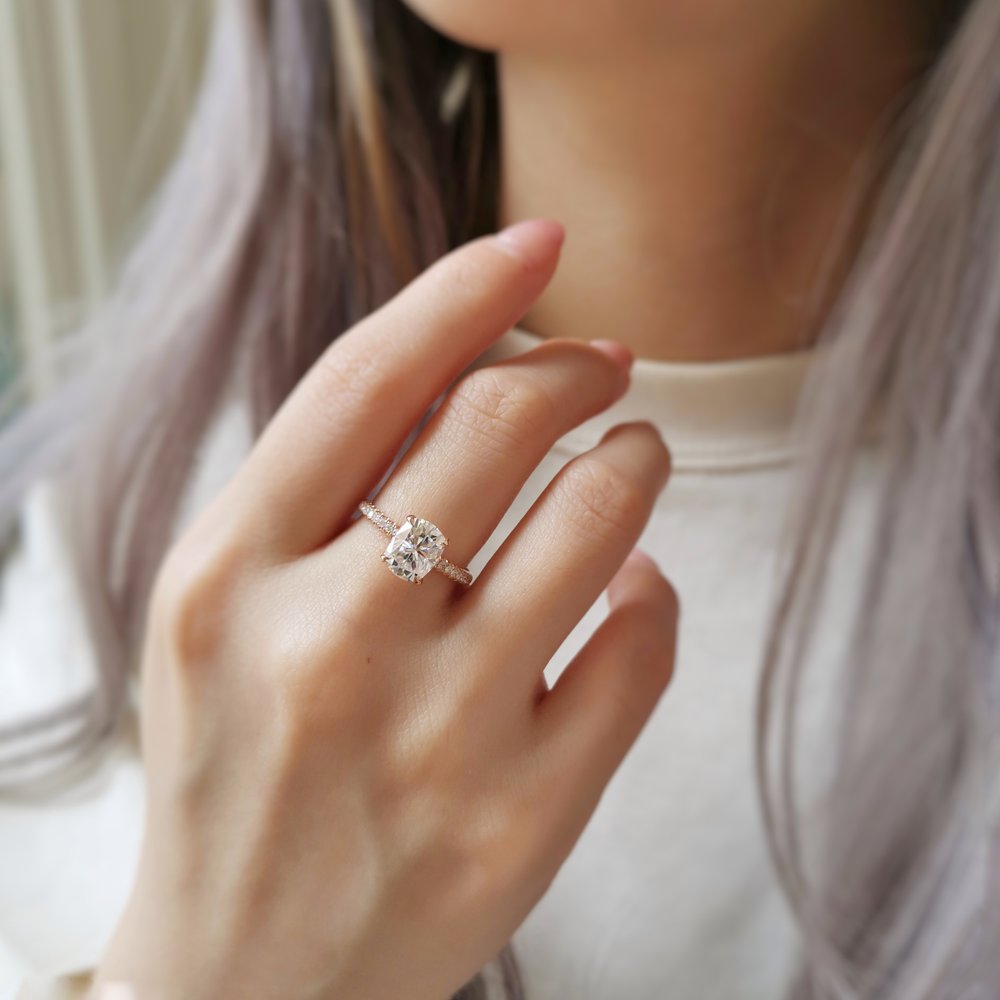 2.0 CT Oval Shaped Moissanite Hidden Halo Engagement Ring