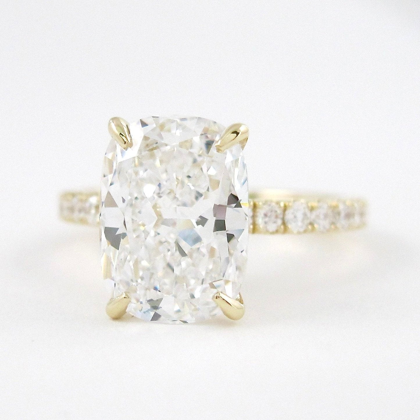 3.8 CT Elongated Cushion Solitaire Pave Moissanite Engagement Ring