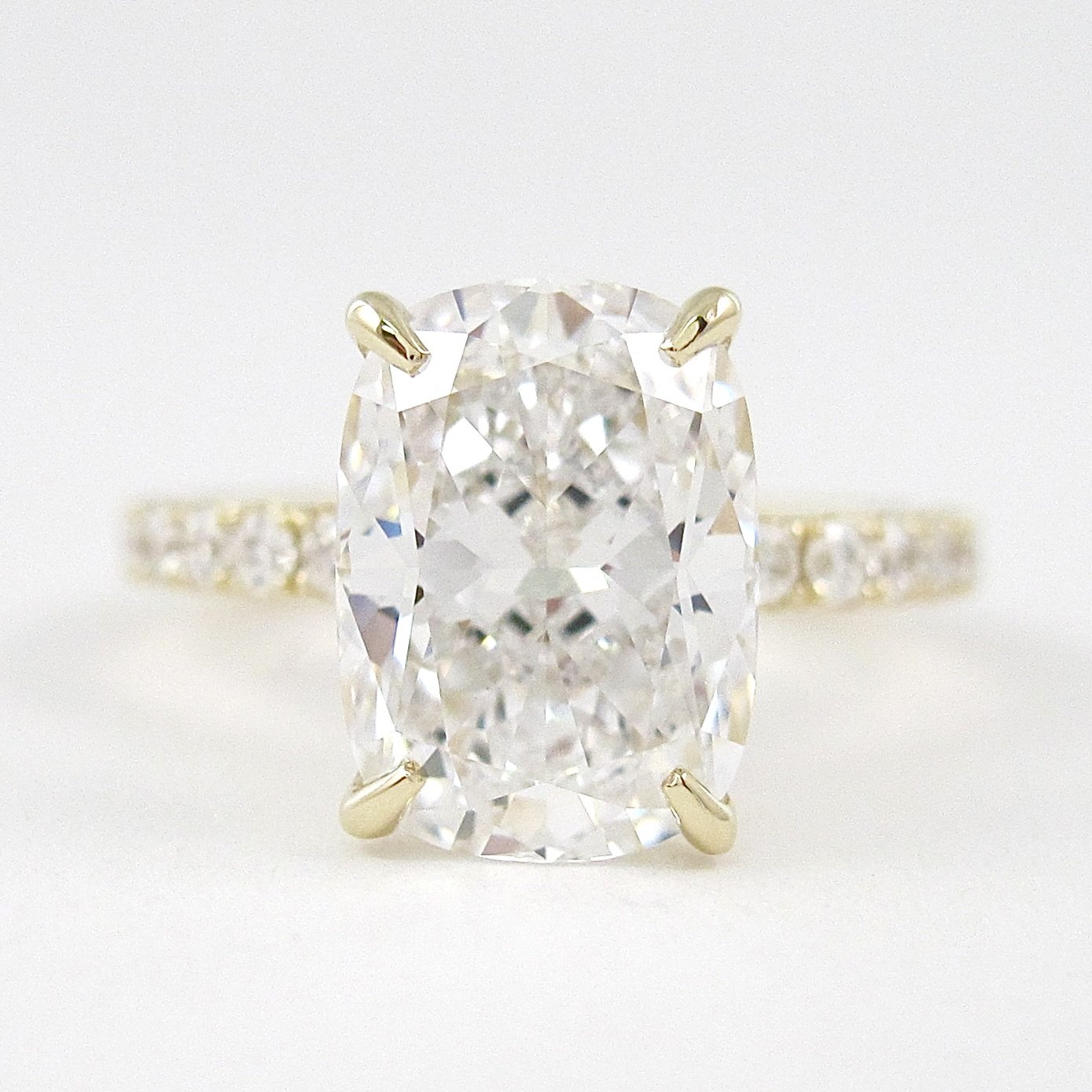 3.8 CT Elongated Cushion Solitaire Pave Moissanite Engagement Ring