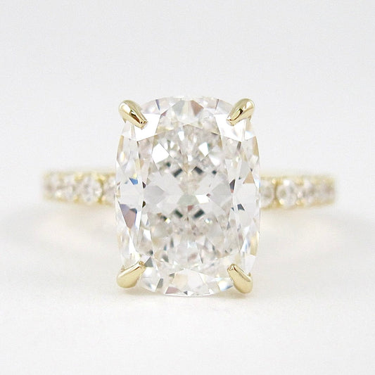 3.8 CT Elongated Cushion Solitaire Pave Moissanite Engagement Ring