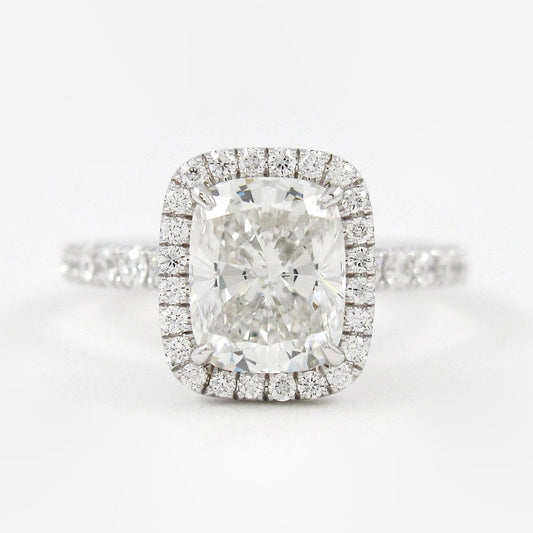 2.0 CT Elongated Cushion Halo Style Moissanite Engagement Ring