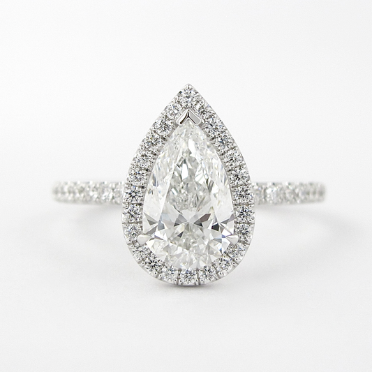 1.5 CT Pear Cut Halo Style  Moissanite Engagement Ring