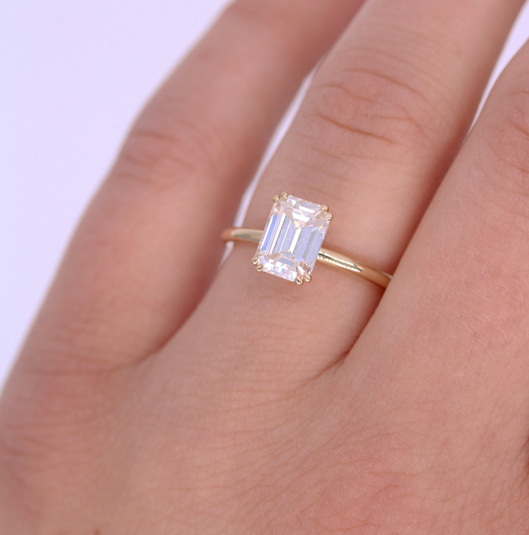 1.55 CT Emerald Cut Solitaire Moissanite Engagement Ring