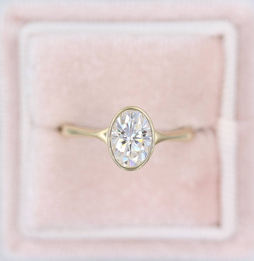 2.0 CT Oval Cut Bezel Solitaire Moissanite Engagement Ring