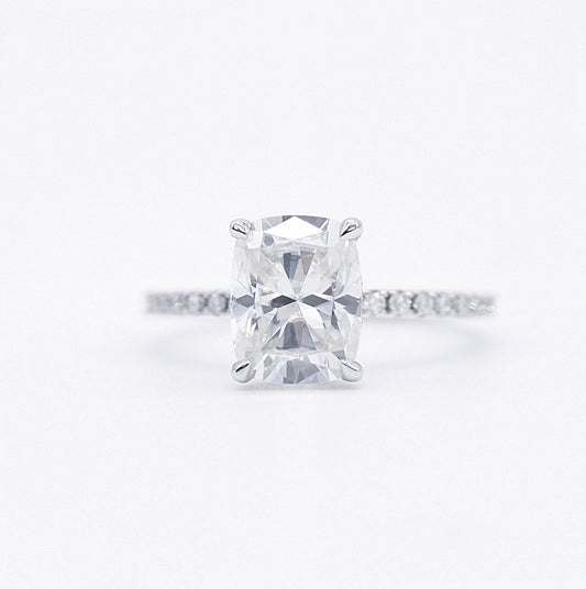 2.01 CT Elongated Cushion Hidden Halo Moissanite Engagement Ring