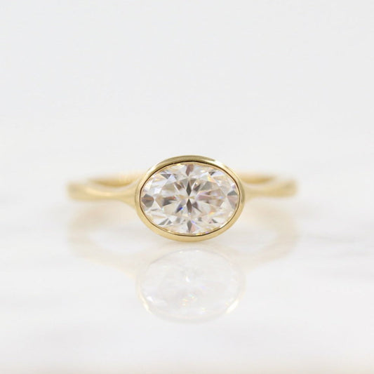 2.0 CT Oval Cut Bezel Solitaire Moissanite Engagement Ring
