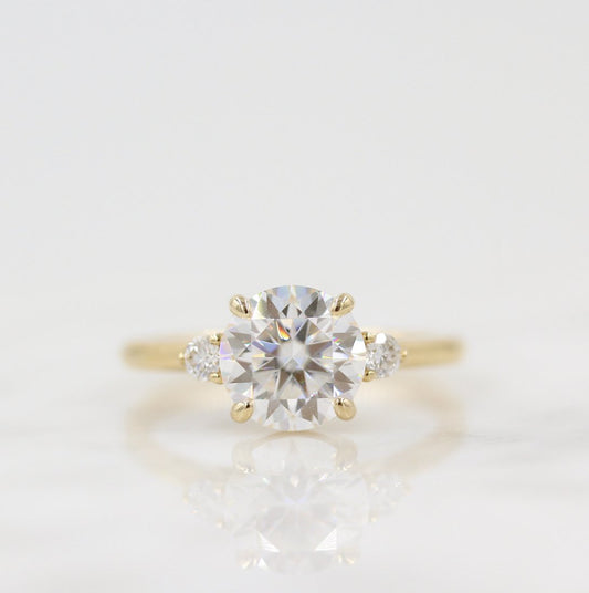 1.80 CT Round Cut Three Stone Moissanite Engagement Ring
