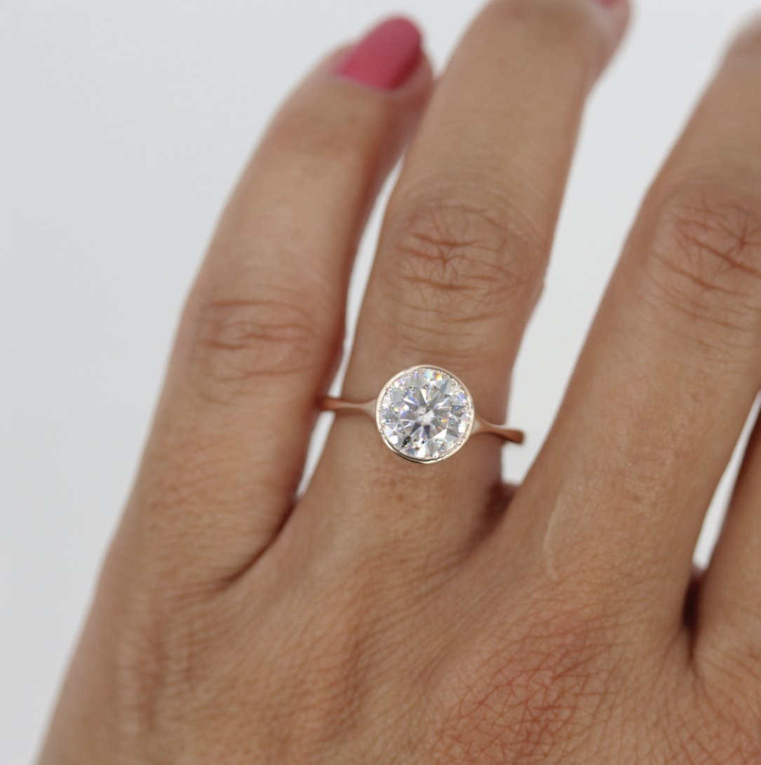 1.80 CT Round Cut Bezel Solitaire Moissanite Engagement Ring