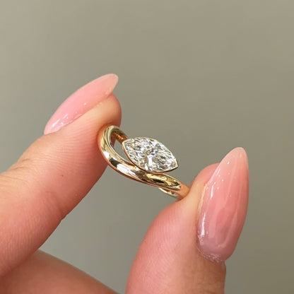 0.71 CT Marquise Half Bezel Curved Solitaire Lab-Grown Diamond Engagement Ring