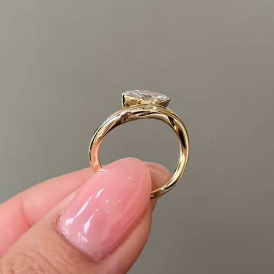 0.71 CT Marquise Half Bezel Curved Solitaire Lab-Grown Diamond Engagement Ring