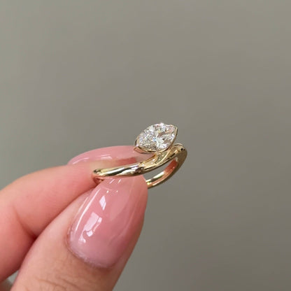 0.71 CT Marquise Half Bezel Curved Solitaire Lab-Grown Diamond Engagement Ring