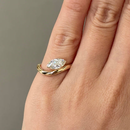 0.71 CT Marquise Half Bezel Curved Solitaire Lab-Grown Diamond Engagement Ring