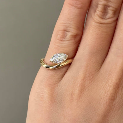 0.71 CT Marquise Half Bezel Curved Solitaire Lab-Grown Diamond Engagement Ring