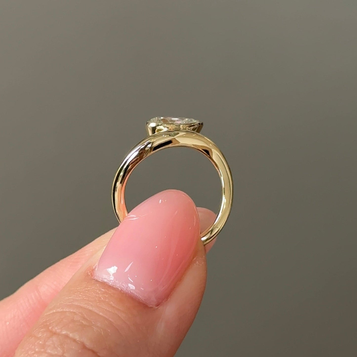 0.79 CT Pear Half Bezel & Solitaire Lab-Grown Diamond Engagement Ring