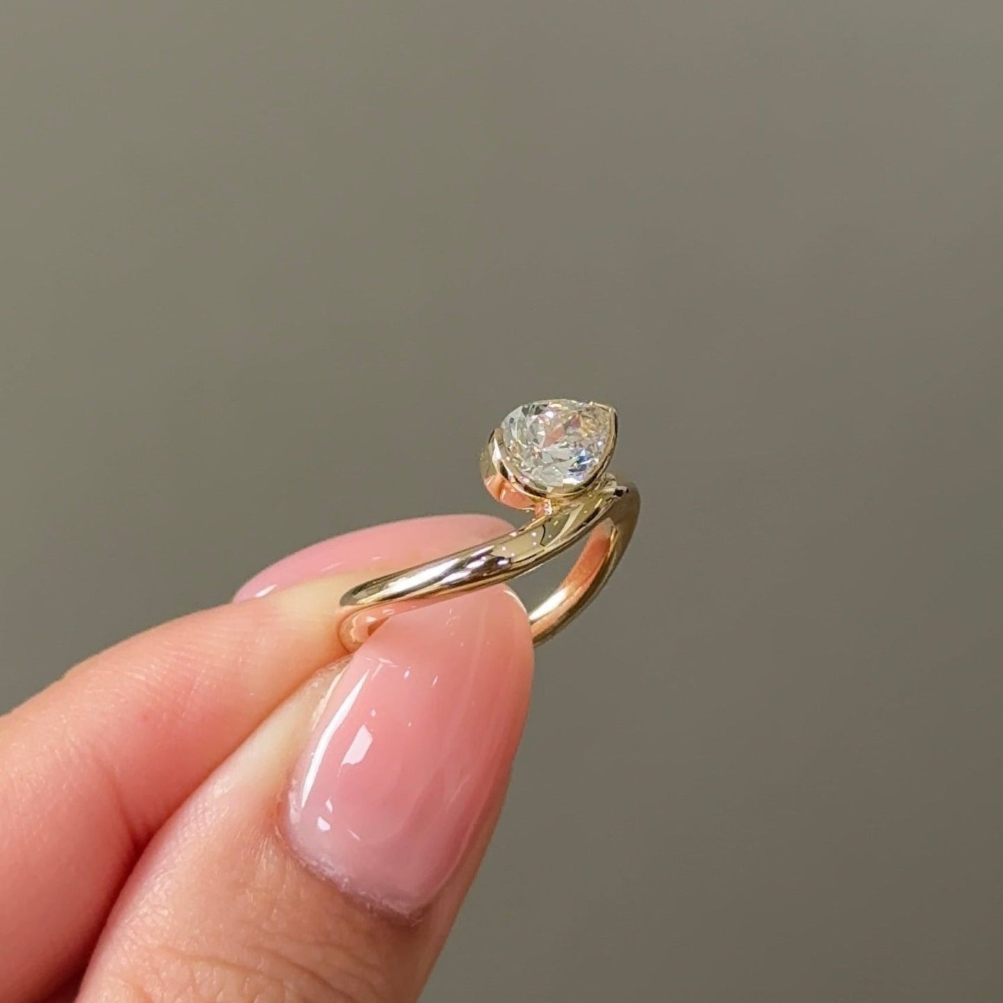 0.79 CT Pear Half Bezel & Solitaire Lab-Grown Diamond Engagement Ring