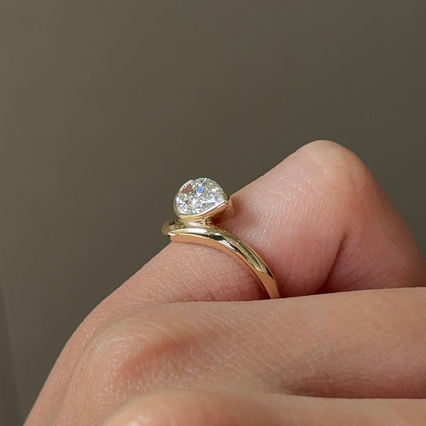 0.79 CT Pear Half Bezel & Solitaire Lab-Grown Diamond Engagement Ring
