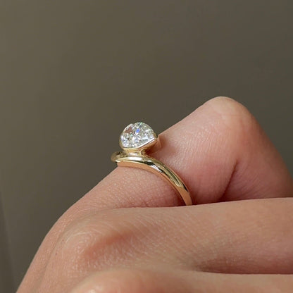 0.79 CT Pear Half Bezel & Solitaire Lab-Grown Diamond Engagement Ring