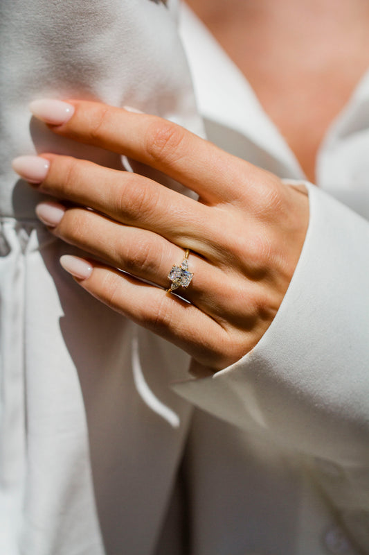 Radiant Lab Grown Diamond Three Stone Engagement Ring