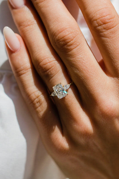 Radiant Lab Grown Diamond Three Stone Engagement Ring