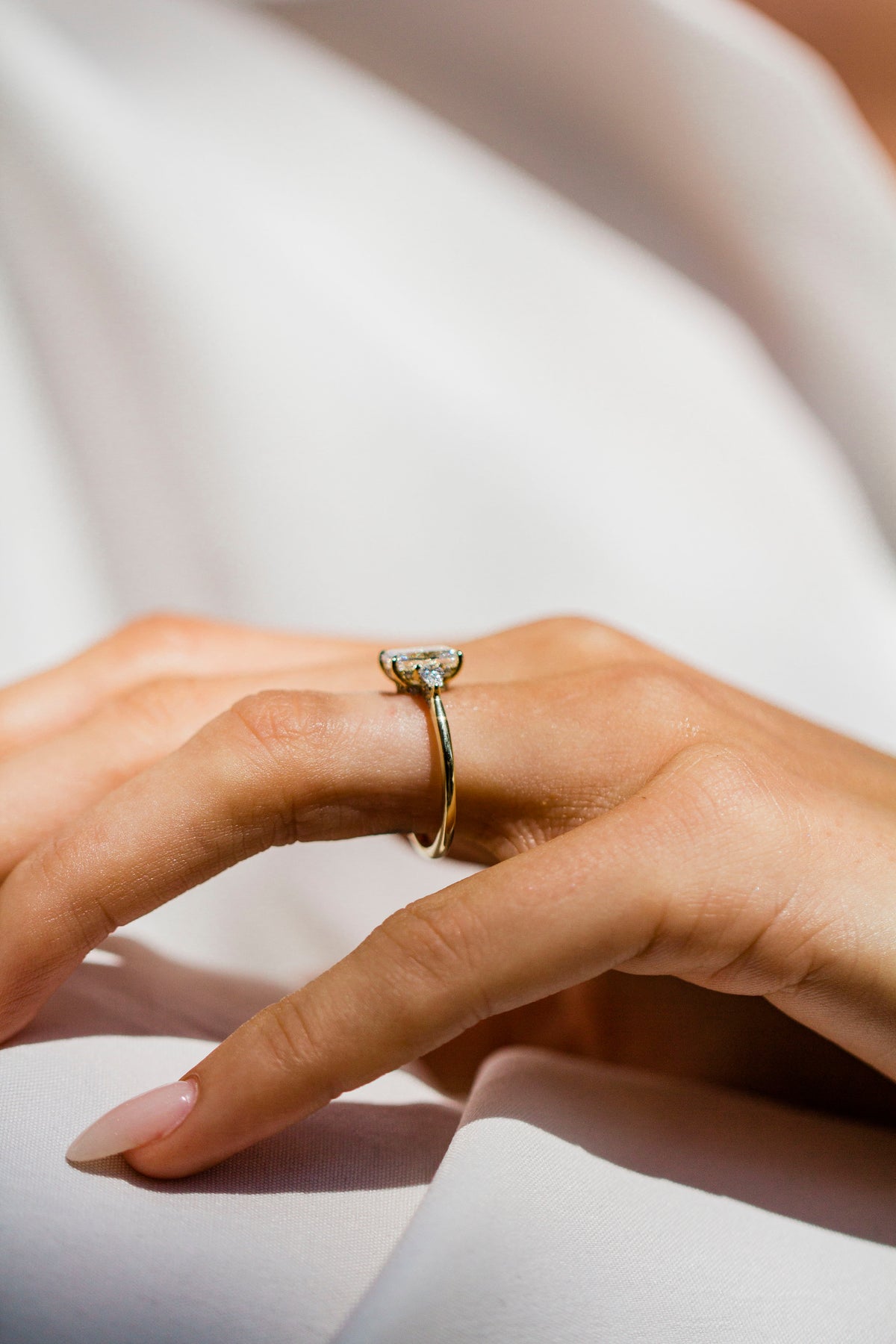 Radiant Lab Grown Diamond Three Stone Engagement Ring